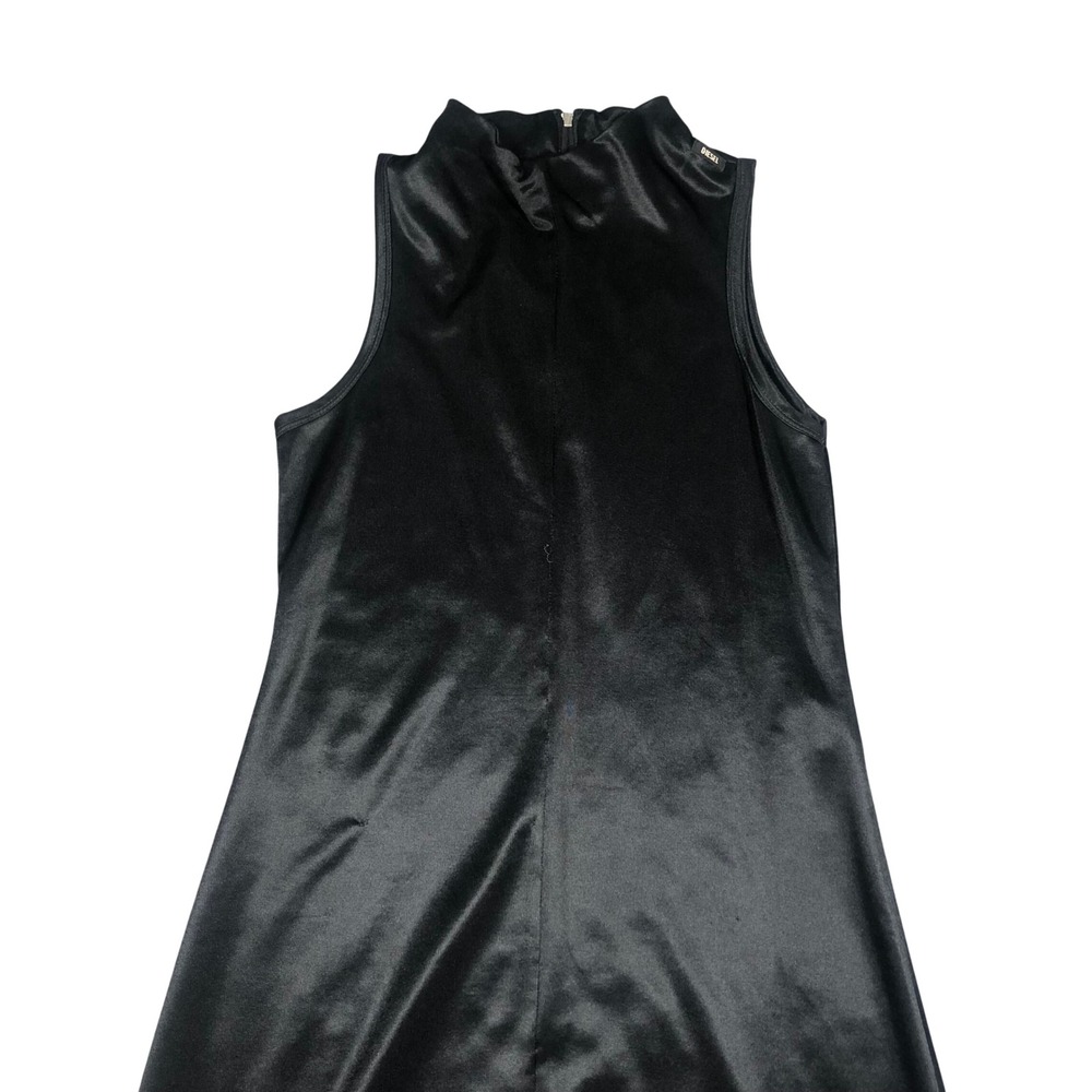 Vintage Diesel Maxi Dress Womens M Black Satin Mock Neck Sleeveless Made Italy - Picture 10 of 11